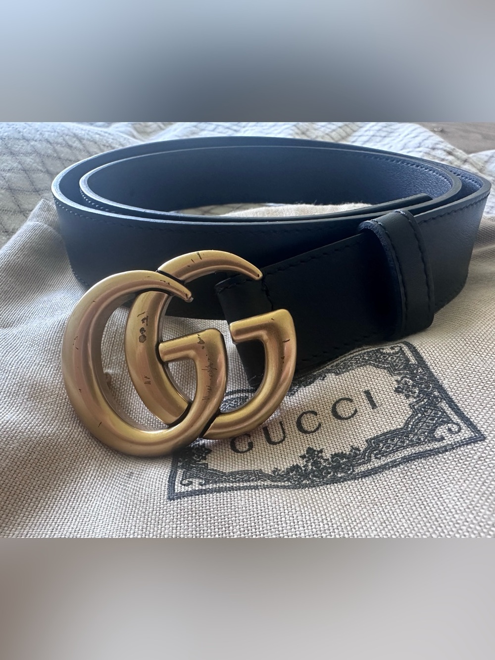 Gucci Black Leather Belt with Gold Double G Buckle